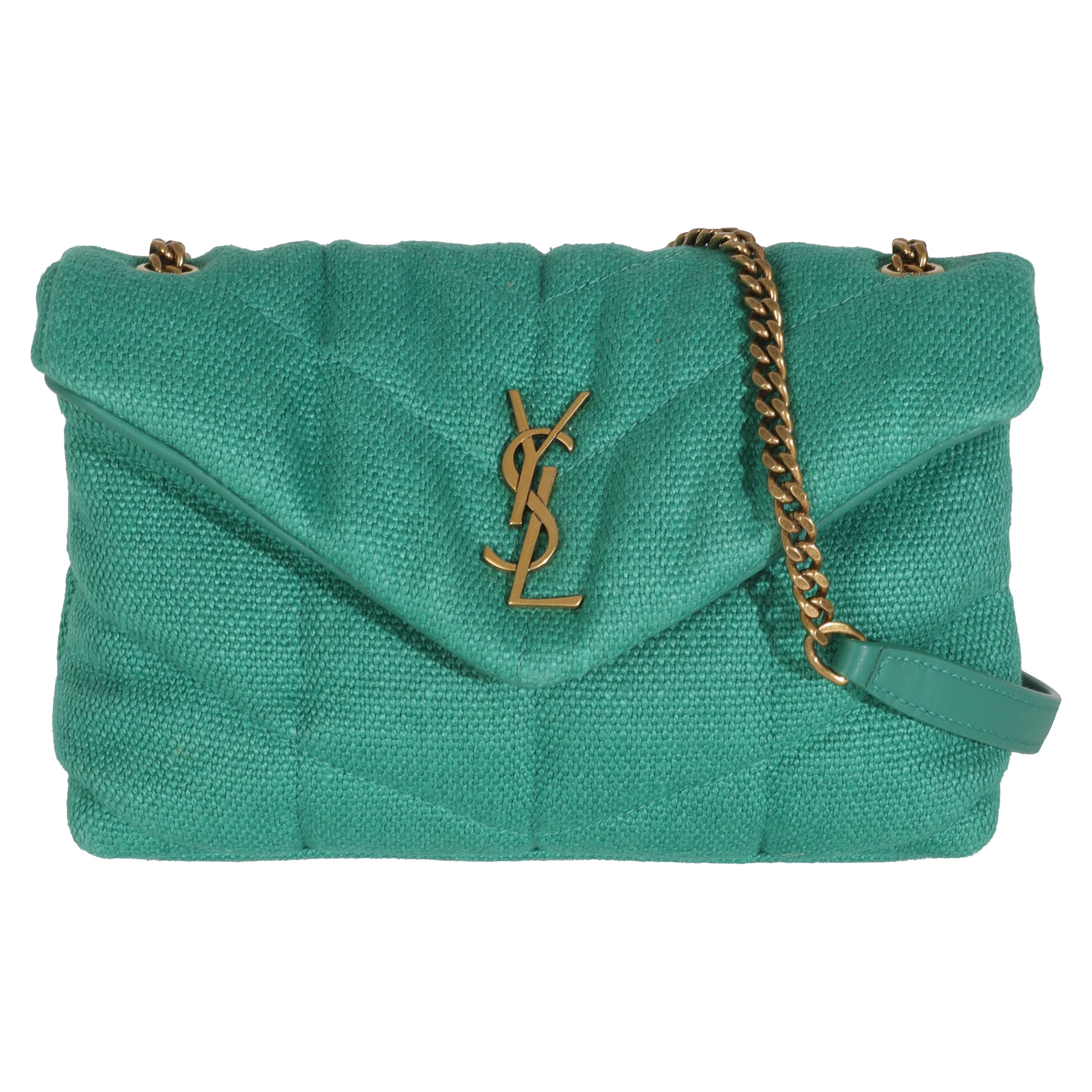 Saint Laurent Borsa a tracolla in tela trapuntata Toy Loulou Puffer con catena in vendita