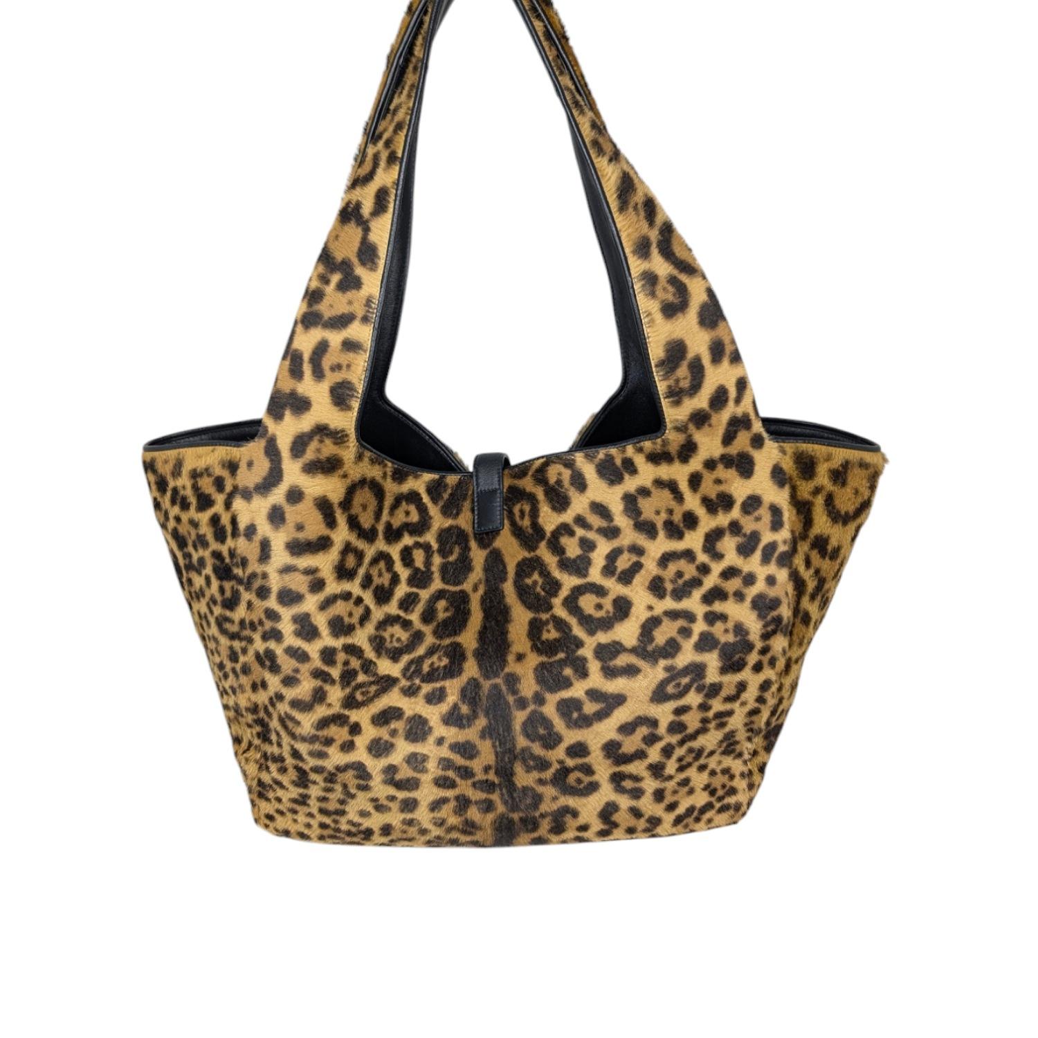 Brown Saint Laurent Bea YSL Leopard-Print Pony Hair Tote