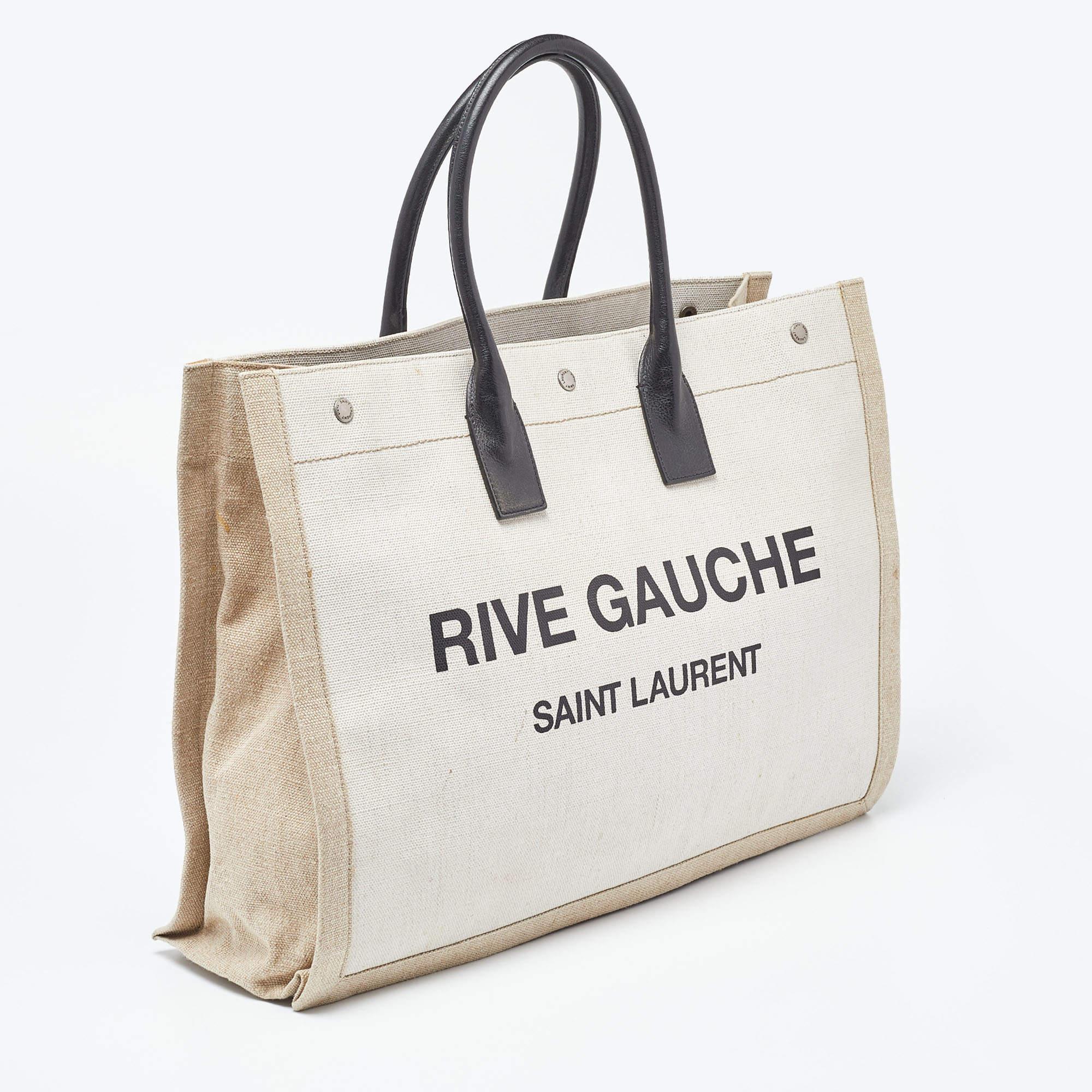 Saint Laurent Beige/Black Canvas and Leather Rive Gauche Shopper Tote 2