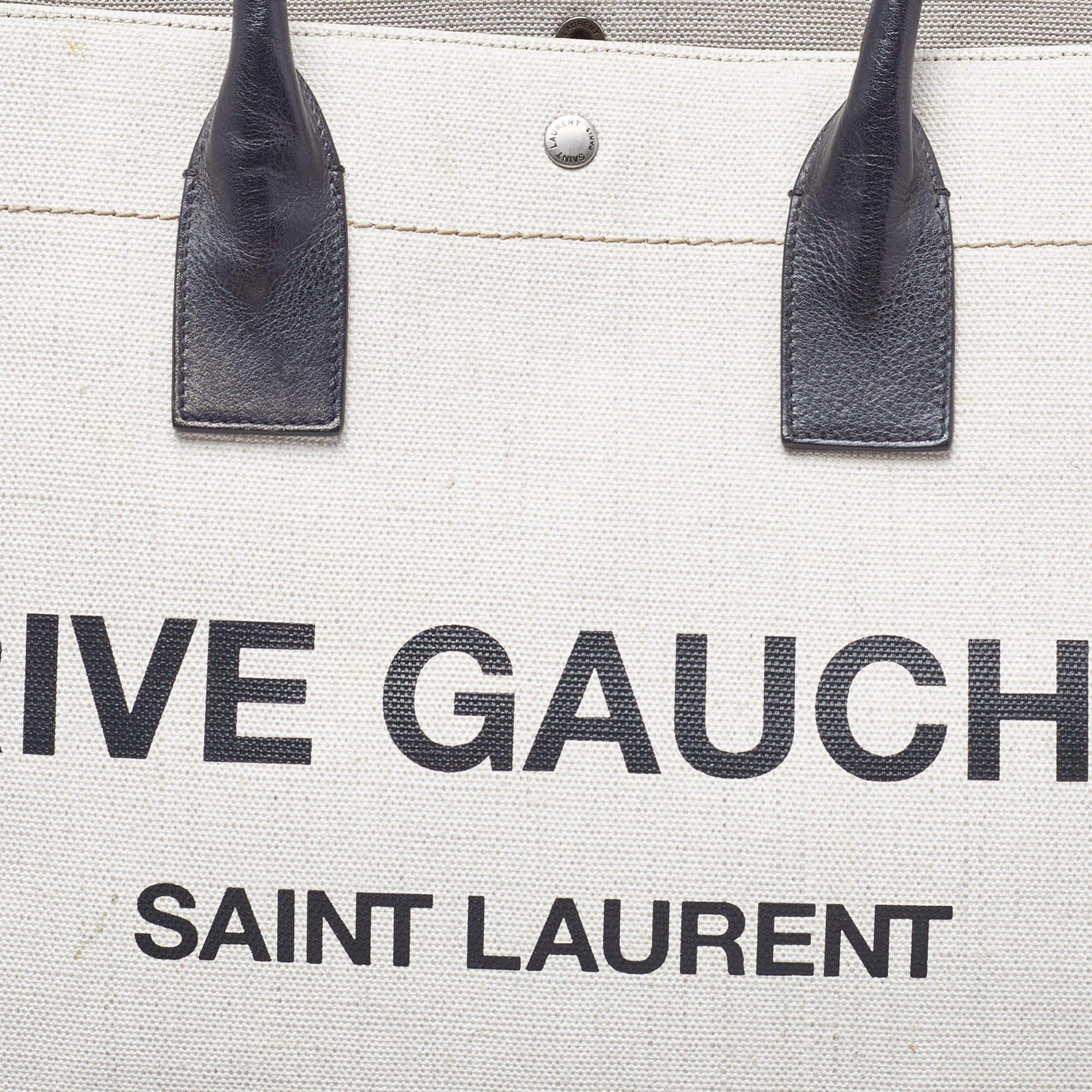 Saint Laurent Beige/Black Canvas and Leather Rive Gauche Shopper Tote 3