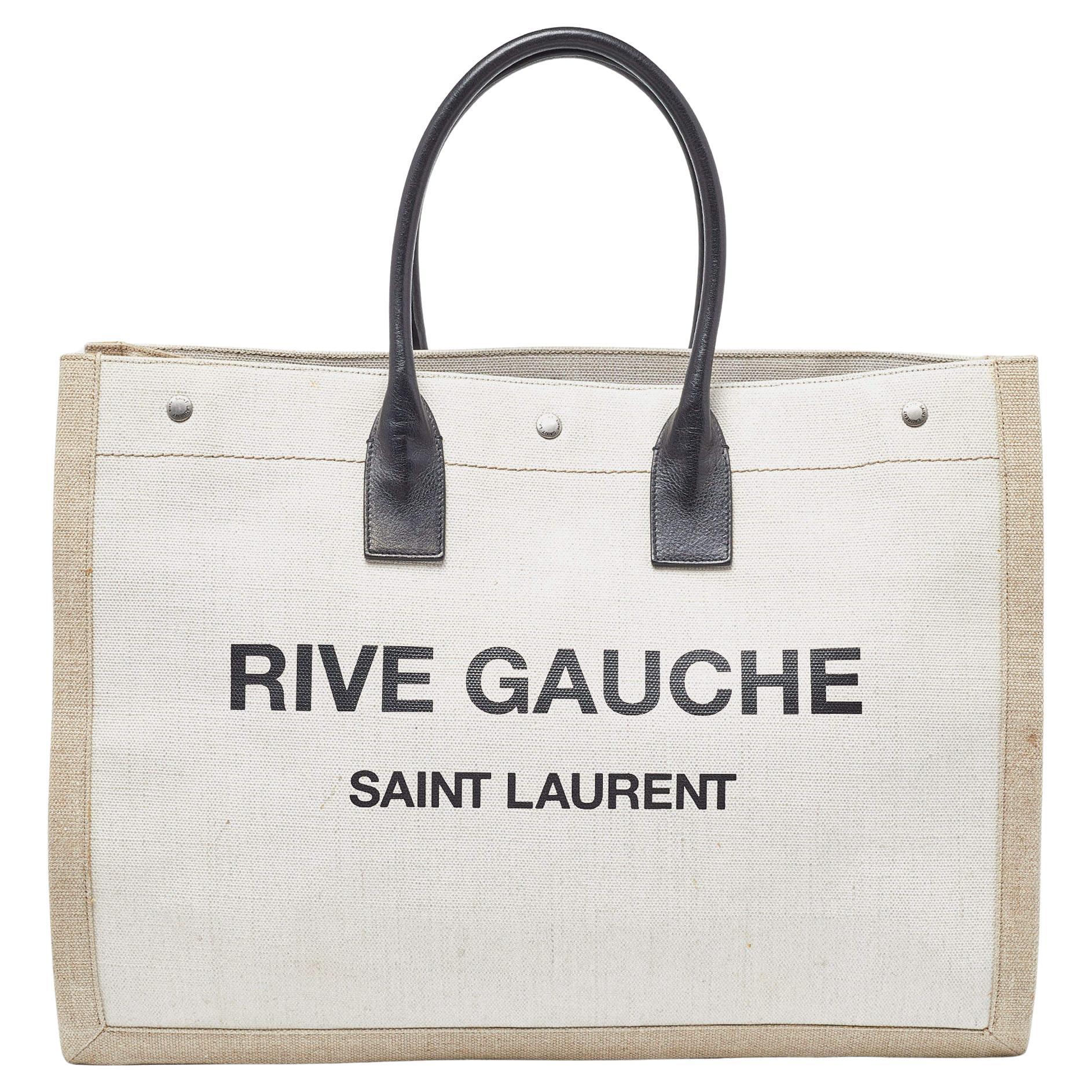 Saint Laurent Beige/Black Canvas and Leather Rive Gauche Shopper Tote