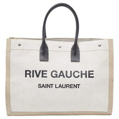 Saint Laurent Beige/Black Canvas and Leather Rive Gauche Shopper Tote