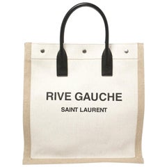 Saint Laurent Beige/Black Canvas and Leather Rive Gauche Tote