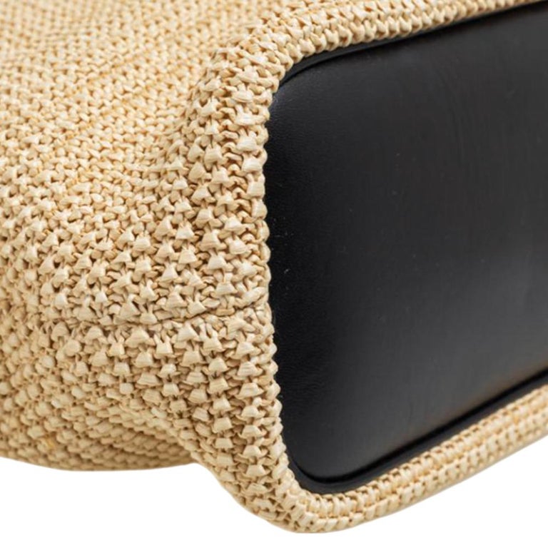 NEW! $1550 Authentic YSL Saint Laurent Boucle Raffia Leather Tote Bag Black  Tan