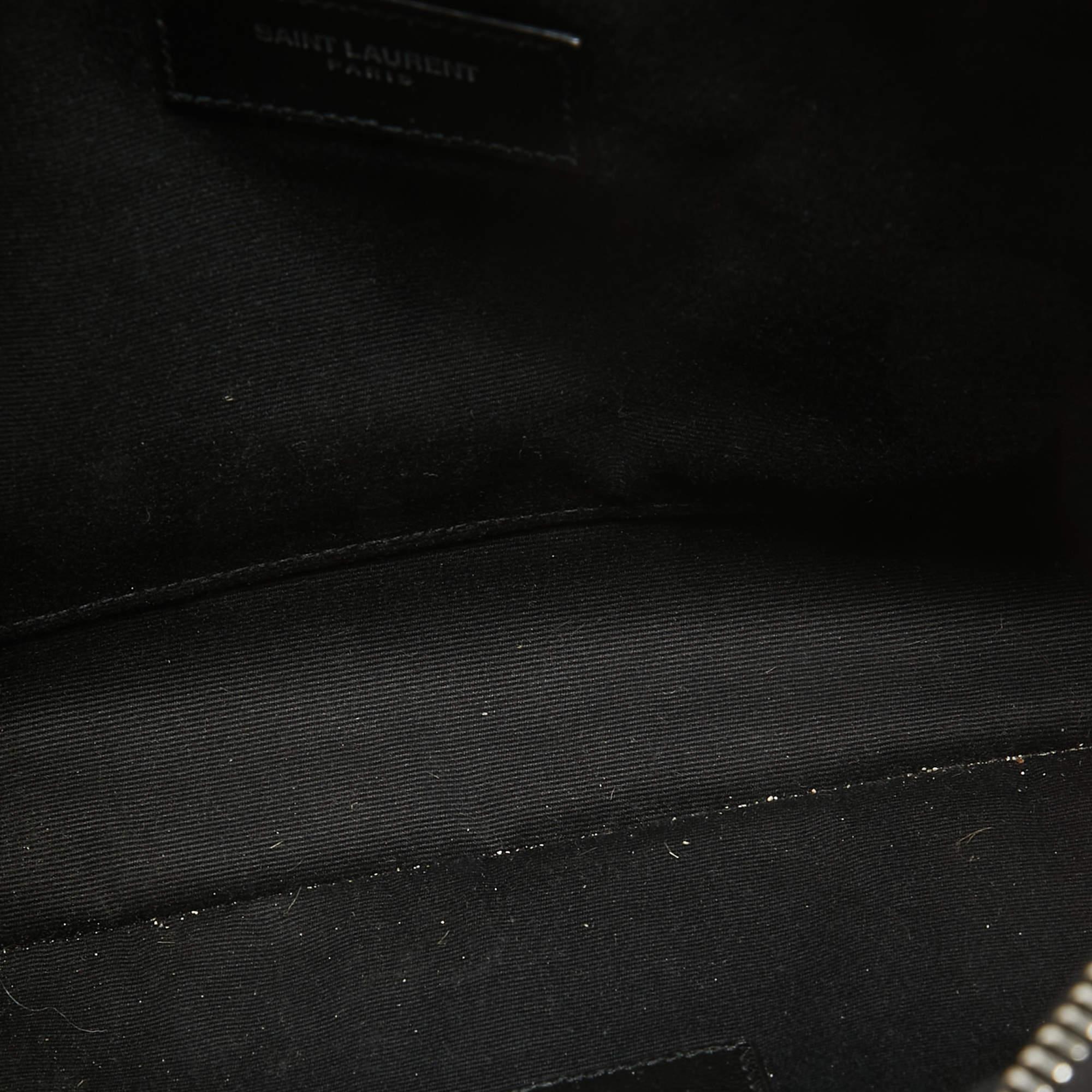 Saint Laurent Beige/Black Raffia and Leather Rive Gauche Zip Wristlet Pouch For Sale 2