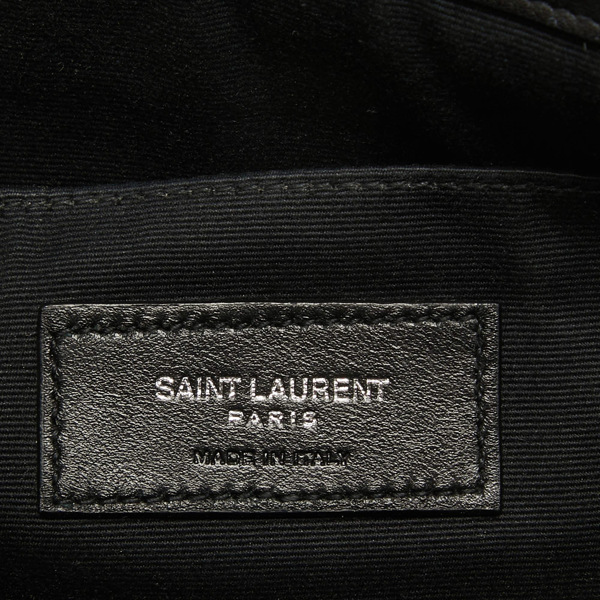 Saint Laurent Beige/Black Raffia and Leather Rive Gauche Zip Wristlet Pouch 3