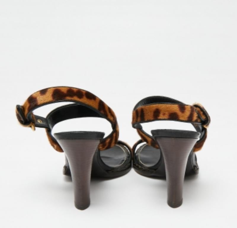 Saint Laurent Beige/Brown Leopard Print Calf Hair Slingback Sandals Size 41 For Sale 3