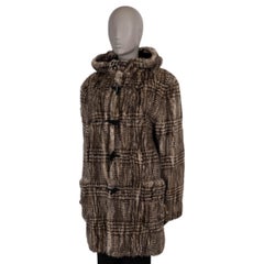 SAINT LAURENT beige brown PLAID MINK FUR DUFFLE Coat Jacket L