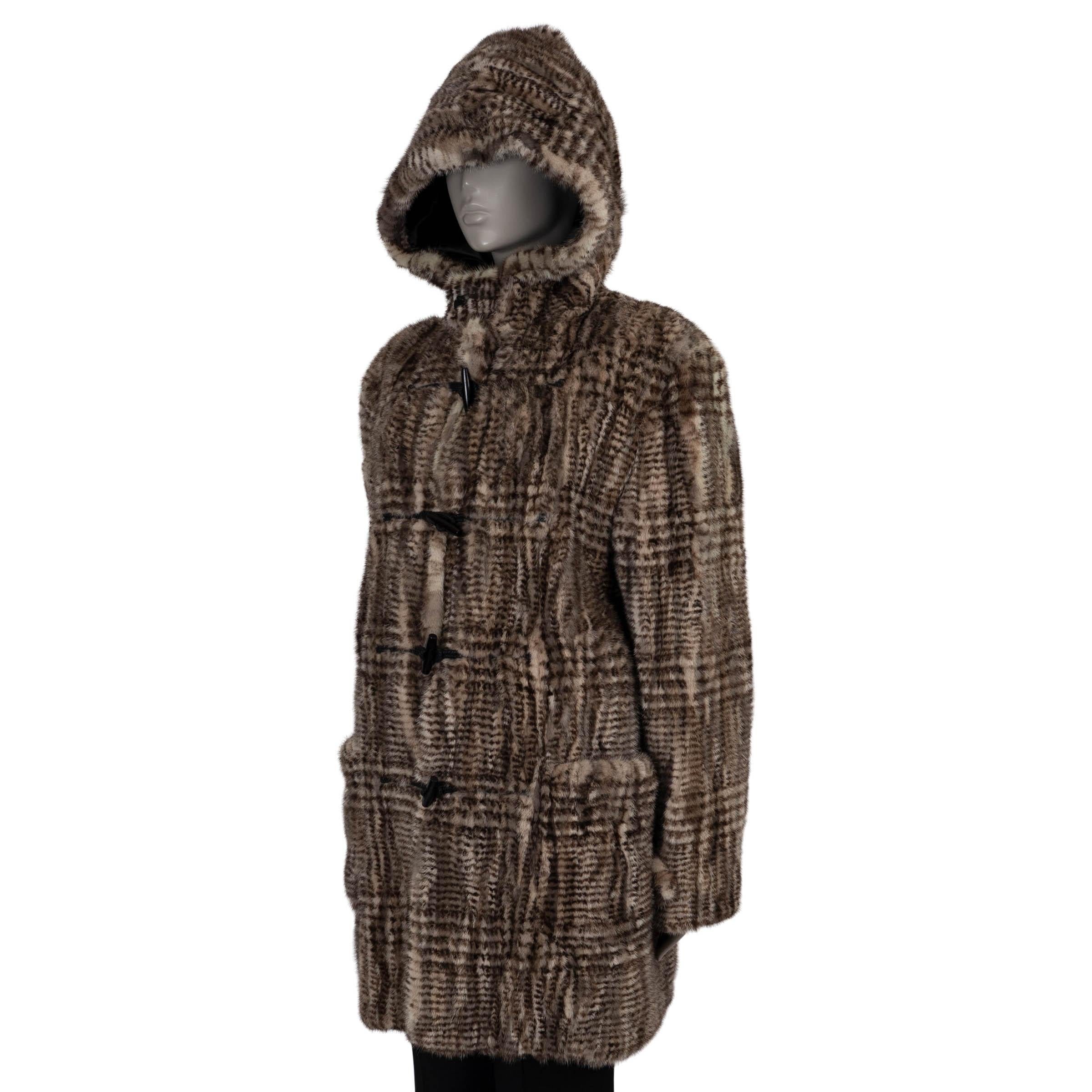 SAINT LAURENT beige marrón PLAID MINK FUR DUFFLE Abrigo Chaqueta L Negro en venta