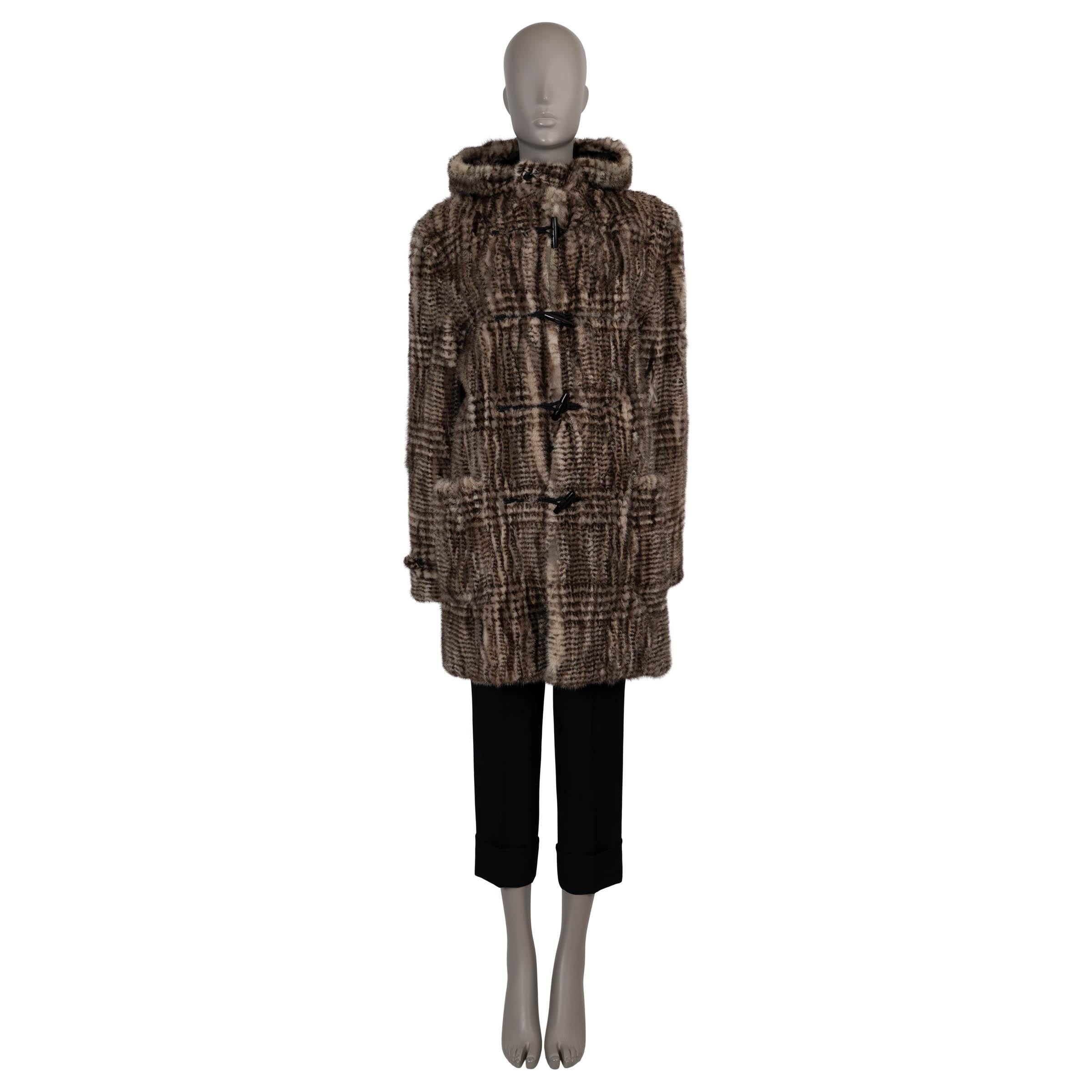 Femenino o masculino SAINT LAURENT beige marrón PLAID MINK FUR DUFFLE Abrigo Chaqueta L en venta
