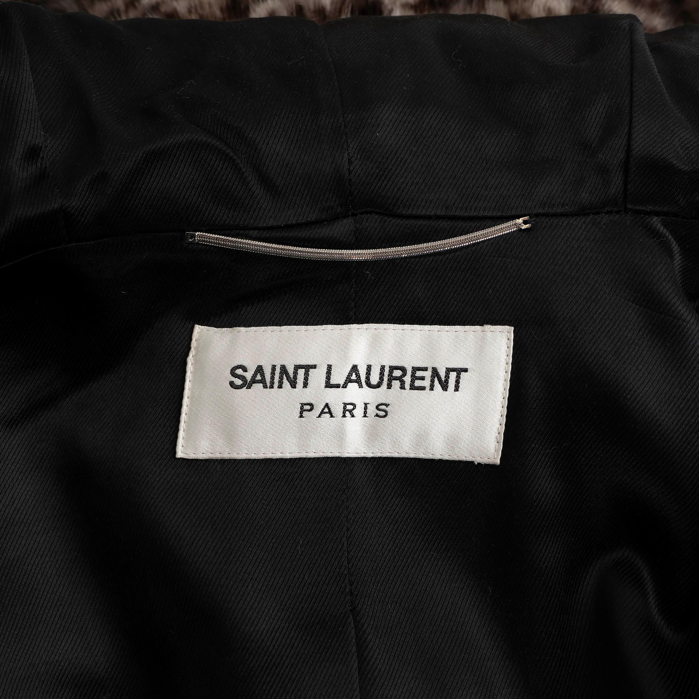 SAINT LAURENT beige marrón PLAID MINK FUR DUFFLE Abrigo Chaqueta L en venta 2