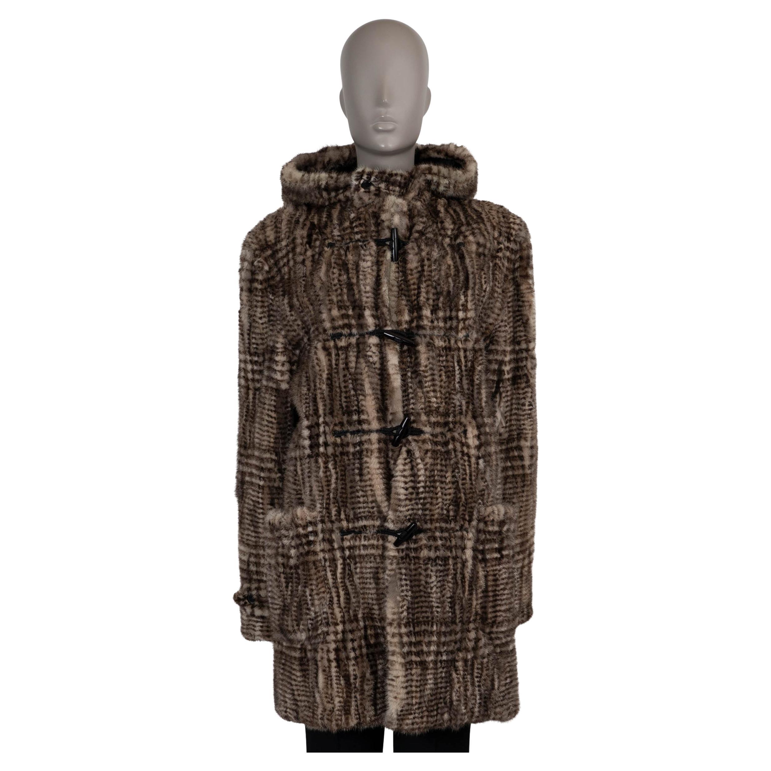 SAINT LAURENT beige marrón PLAID MINK FUR DUFFLE Abrigo Chaqueta L en venta