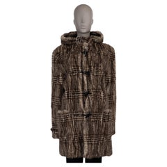 SAINT LAURENT beige brown PLAID MINK FUR DUFFLE Coat Jacket L