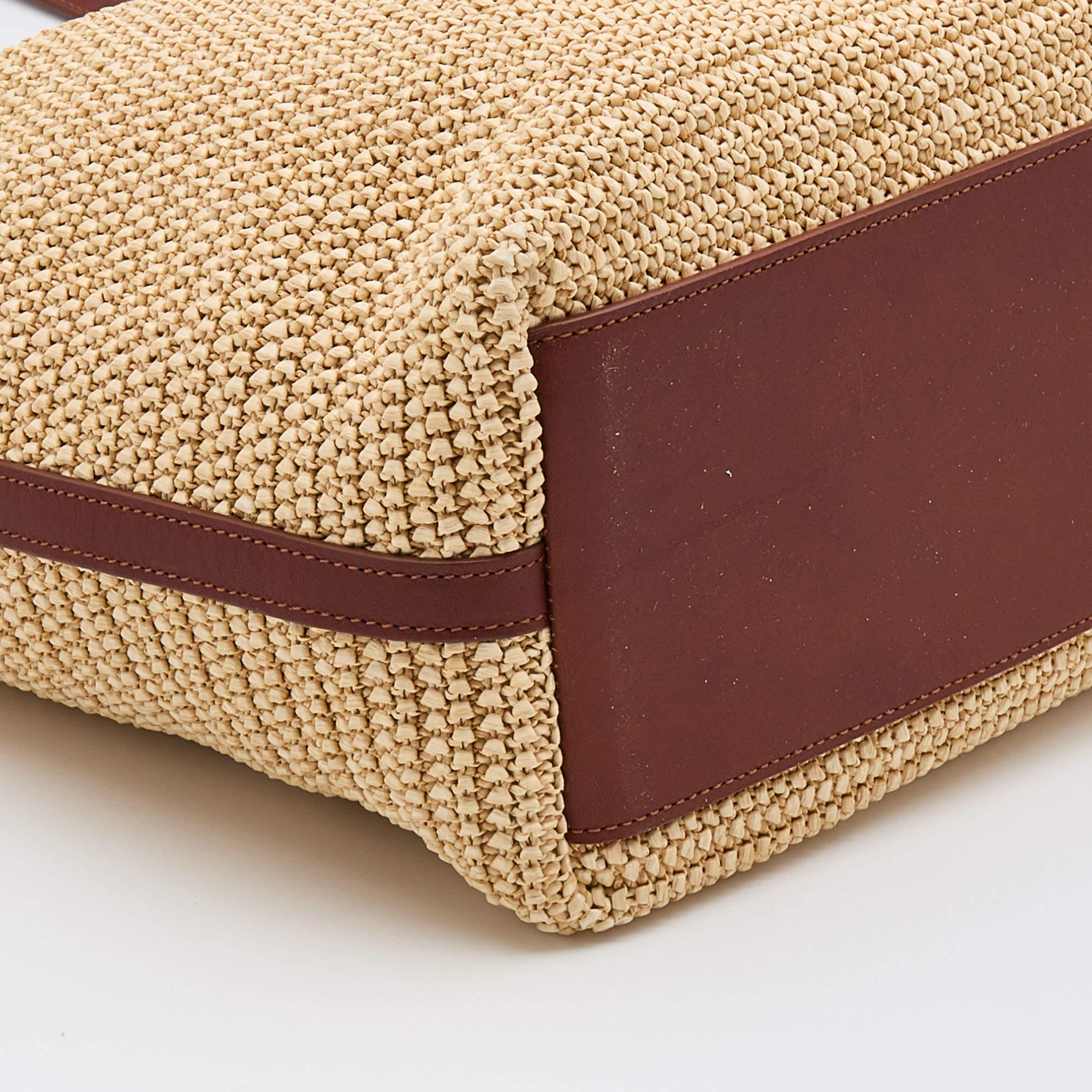 Saint Laurent Beige/Brown Woven Raffia And Leather Tassel Tote 4