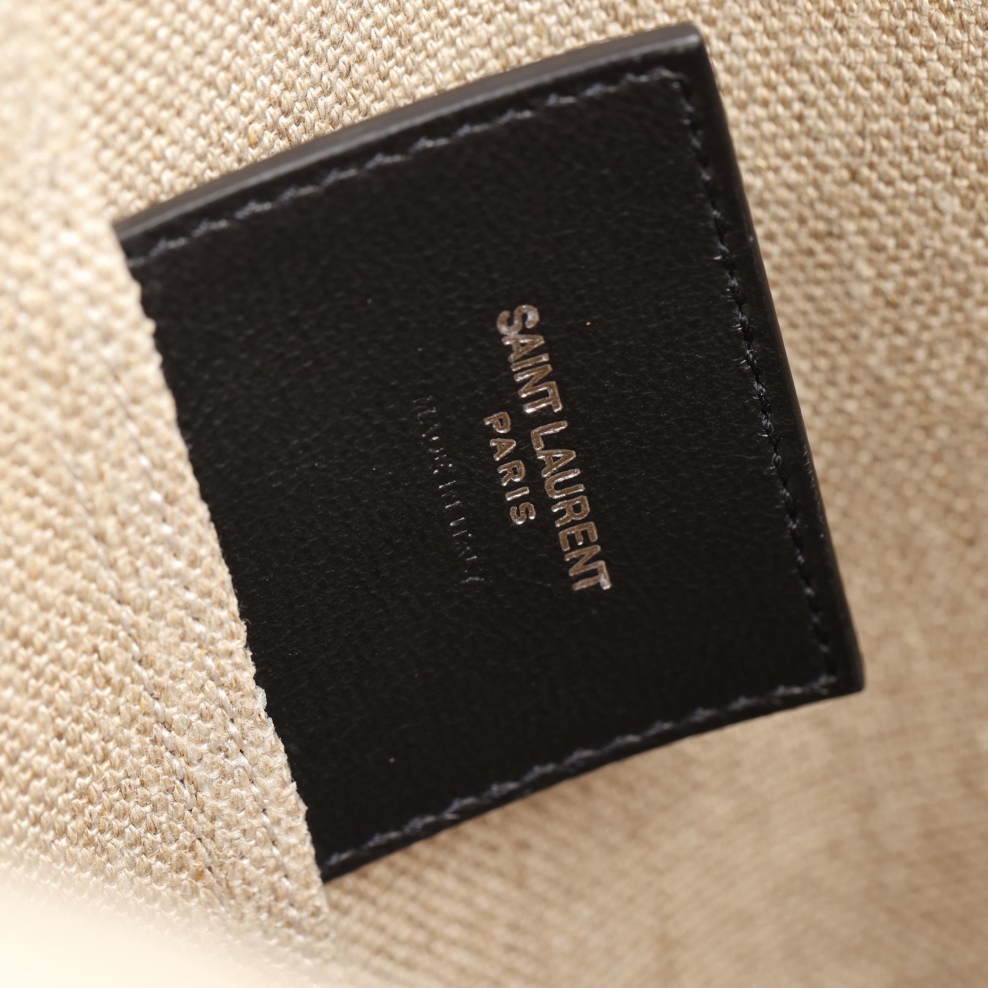 SAINT LAURENT Beige Canvas & Black Calfskin Leather Convertible Teddy Tote 2