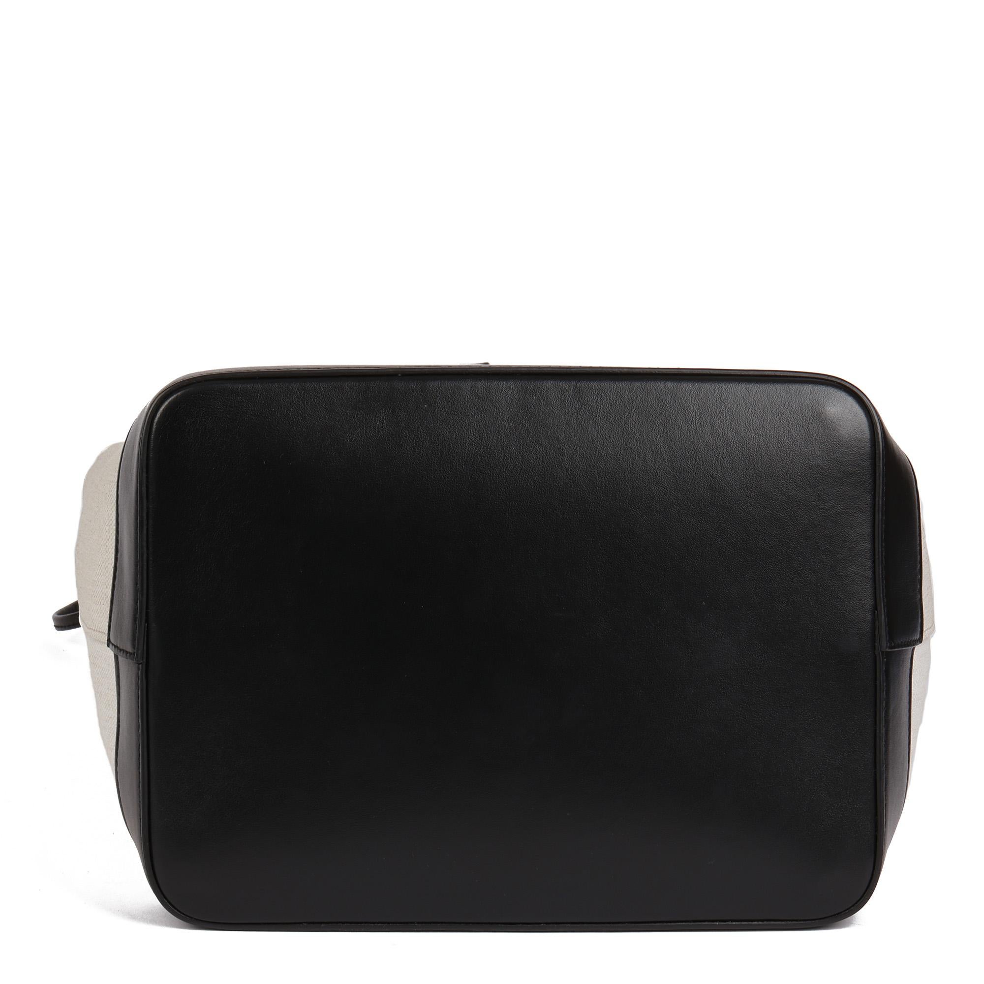 Gray SAINT LAURENT Beige Canvas & Black Calfskin Leather Convertible Teddy Tote