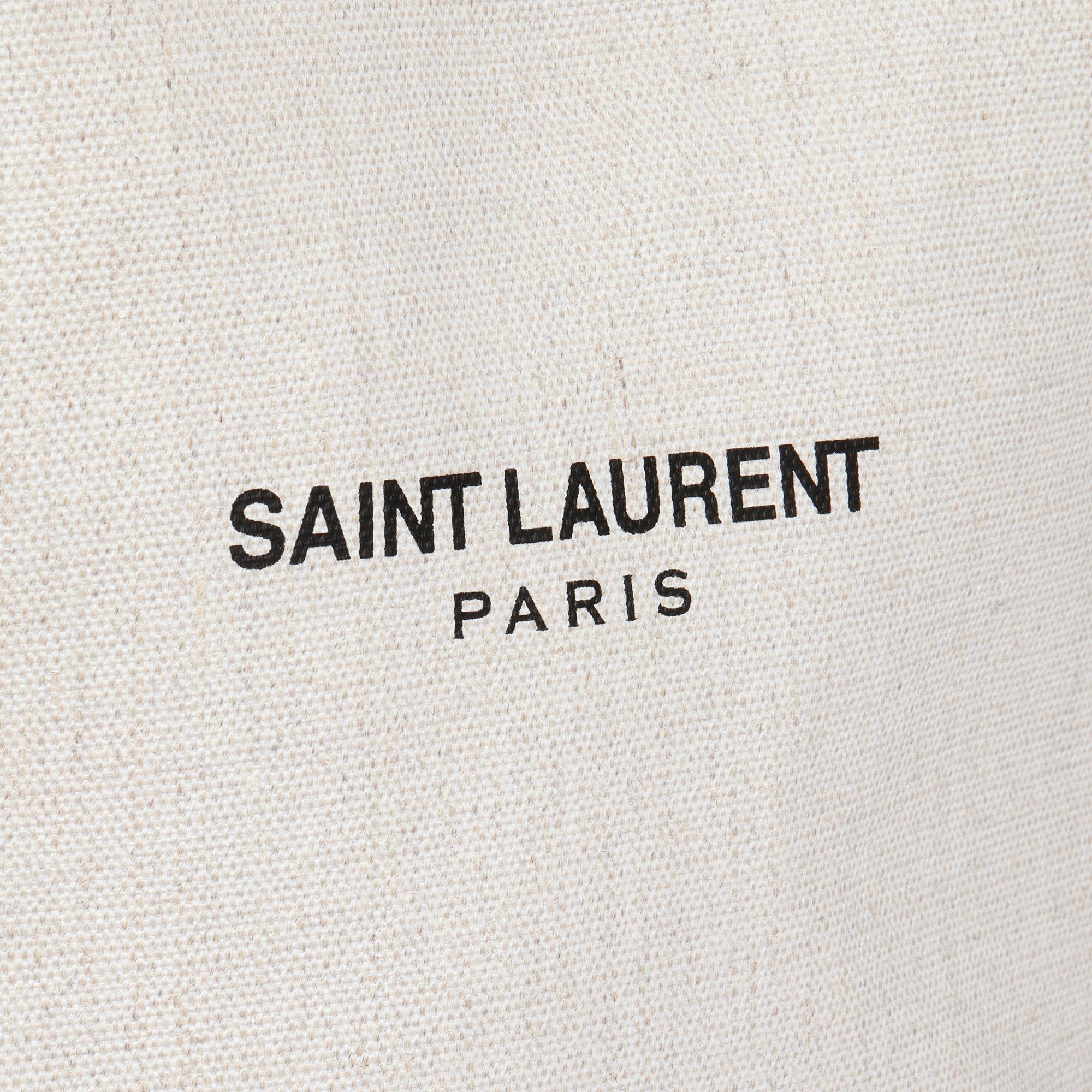Women's SAINT LAURENT Beige Canvas & Black Calfskin Leather Convertible Teddy Tote