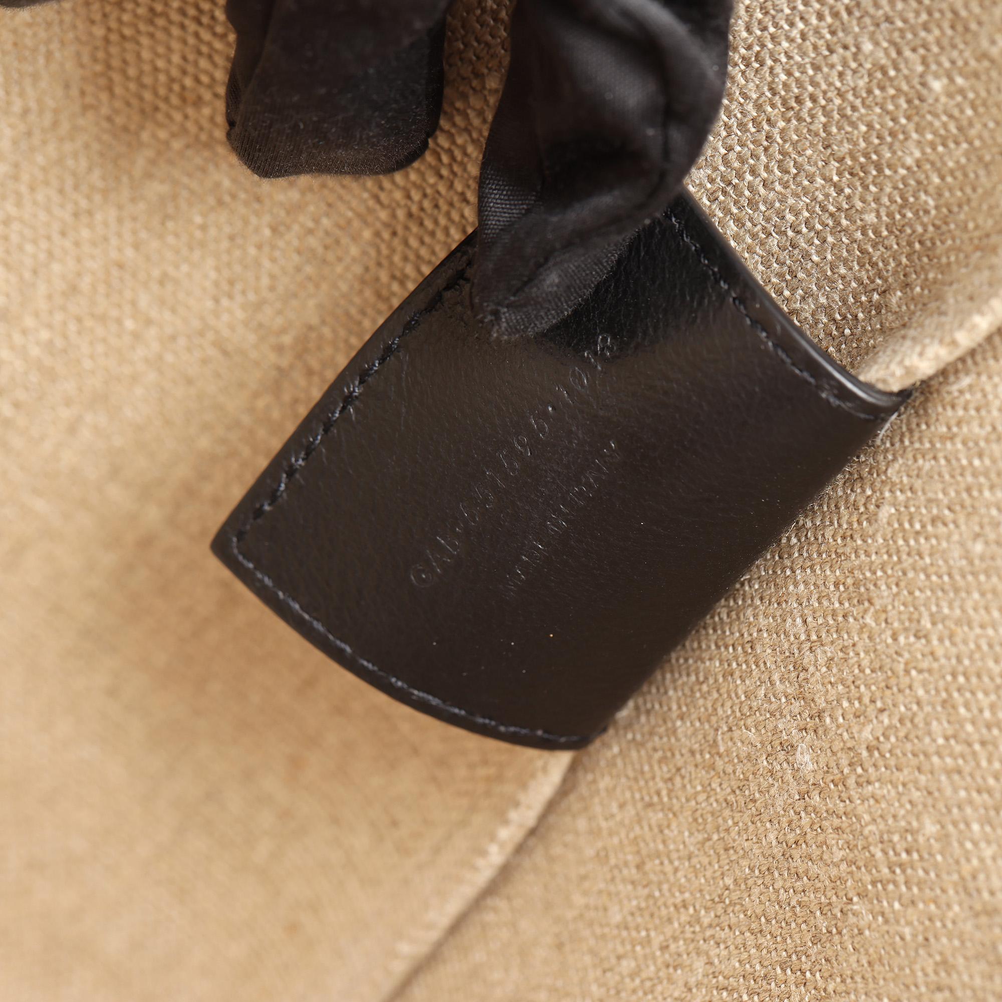 SAINT LAURENT Beige Canvas & Black Calfskin Leather Convertible Teddy Tote 1