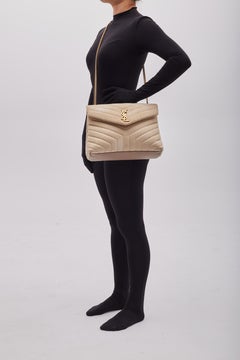 Saint Laurent Beige Chestnut Linen Loulou Shoulder Bag Medium