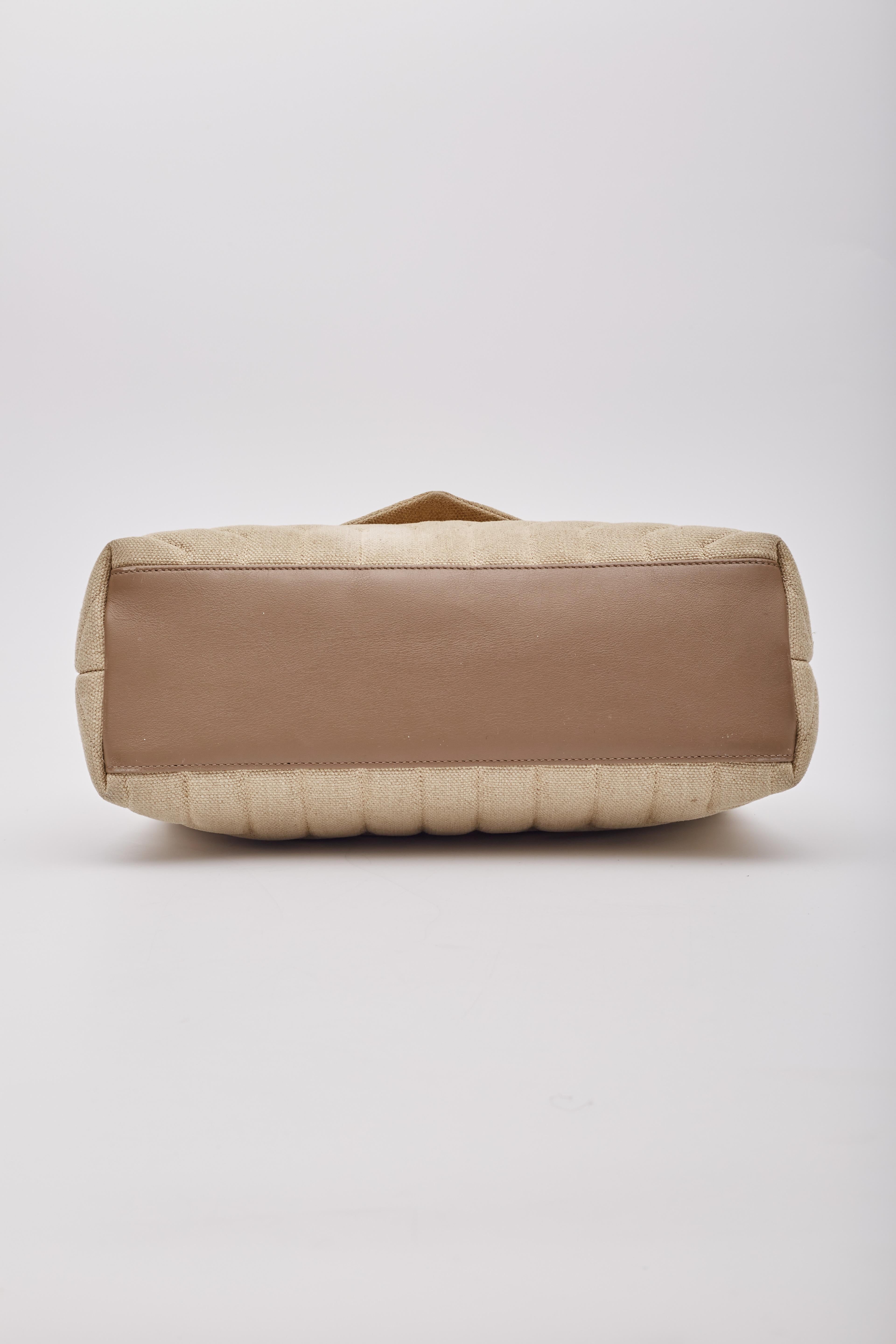 Saint Laurent Beige Chestnut Linen Loulou Shoulder Bag Medium For Sale 1