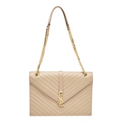 Saint Laurent Beige Chevron Leather Large Monogram Envelope Shoulder Bag