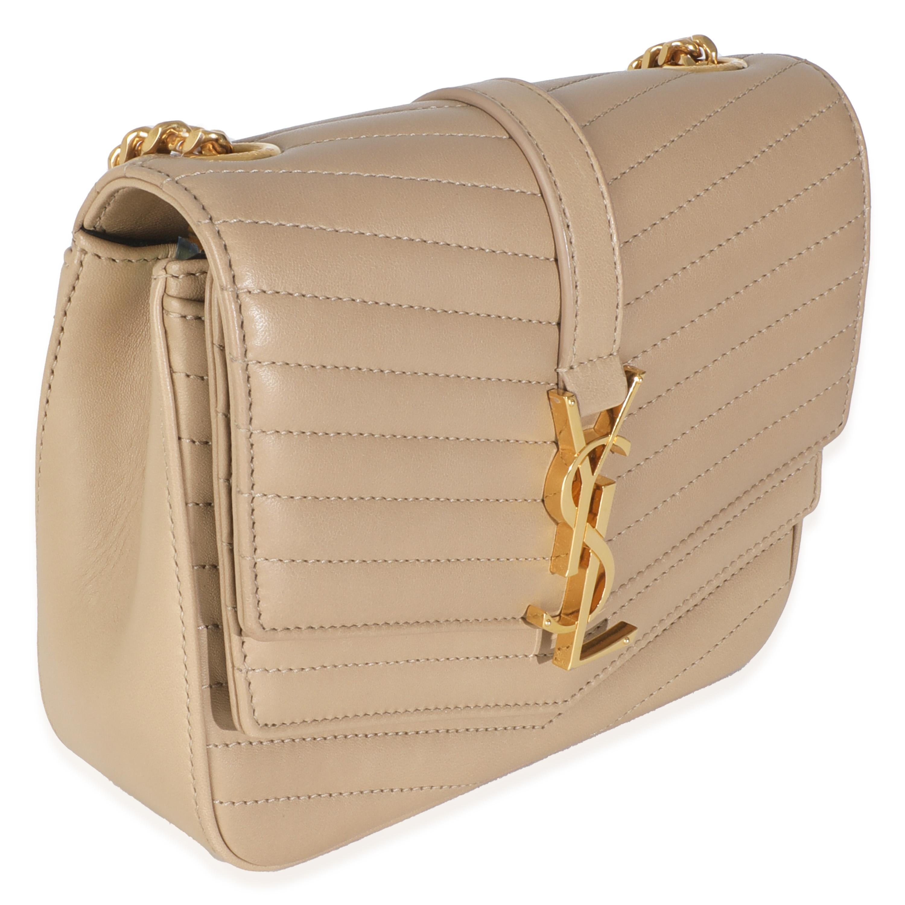 Saint Laurent Beige Chevron Quilted Lambskin Mini Sulpice In Excellent Condition For Sale In New York, NY