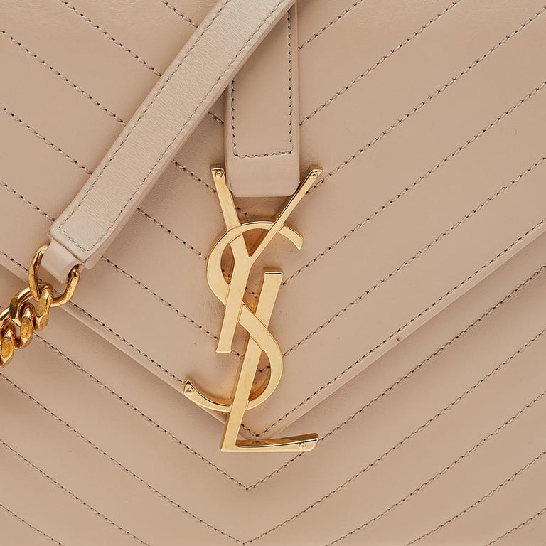 SAINT LAURENT Paris MATELASSE Gold YSL Monogram QUILTED Leather Clutch Bag