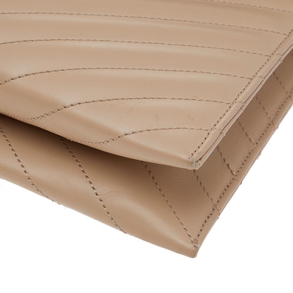 Saint Laurent Beige Chevron Quilted Leather Monogram Envelope Shoulder Bag 2