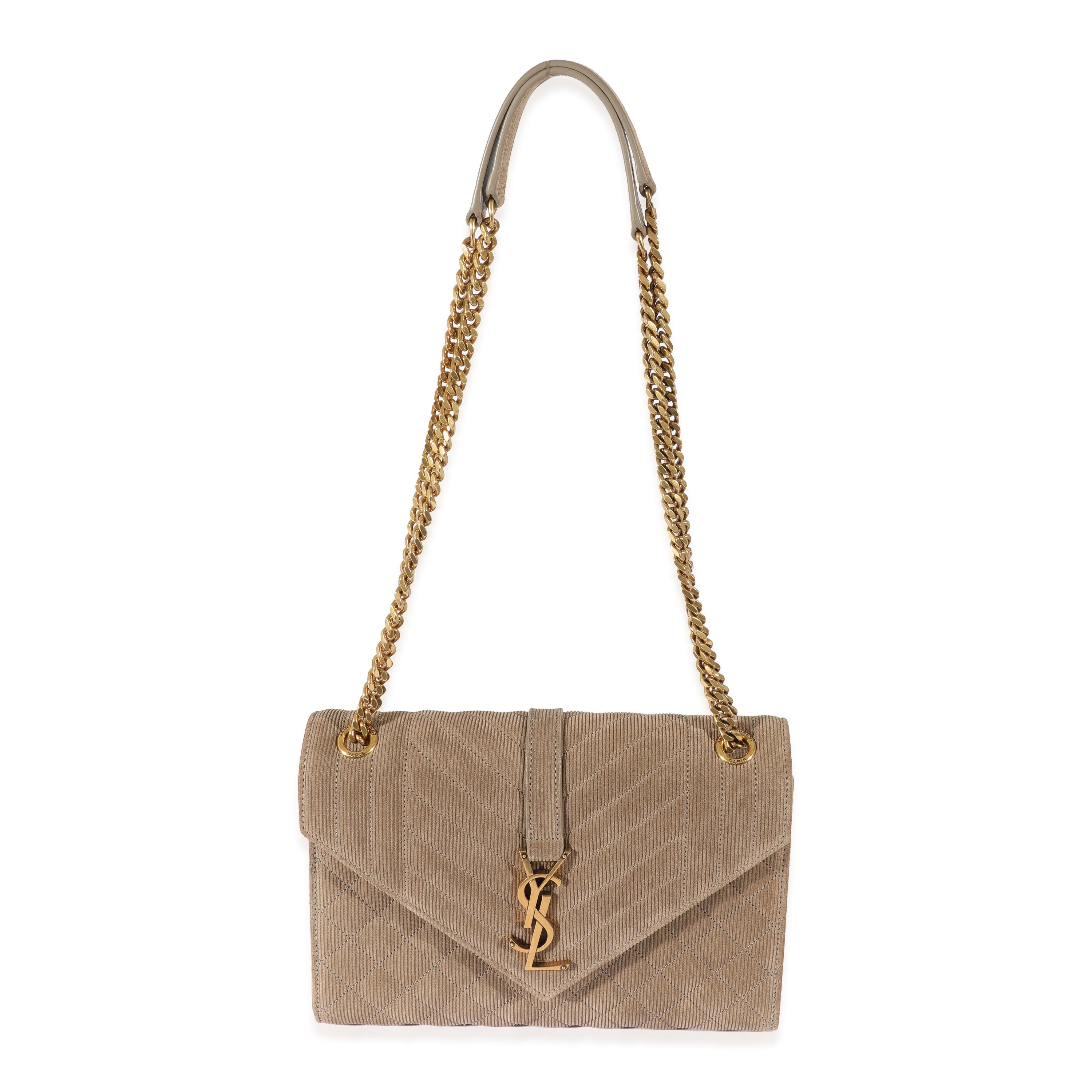 Listing Title: Saint Laurent Beige Corduroy In The Mix Envelope Chain Bag
SKU: 129127
MSRP: 3100.00
Condition: Pre-owned 
Handbag Condition: Very Good
Condition Comments: Very Good Condition Exterior corner scuffing. Light scratching at hardware.