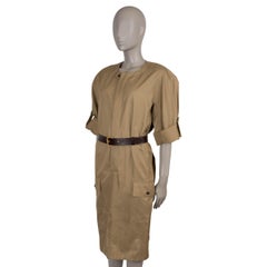SAINT LAURENT beige cotton 2024 BELTED TWILL SAFARI Dress 38 S