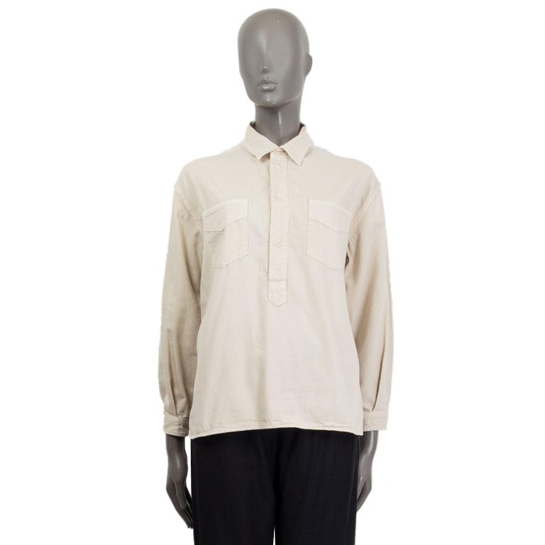 SAINT LAURENT beige cotton Half Button Denim Shirt M For Sale at 1stDibs