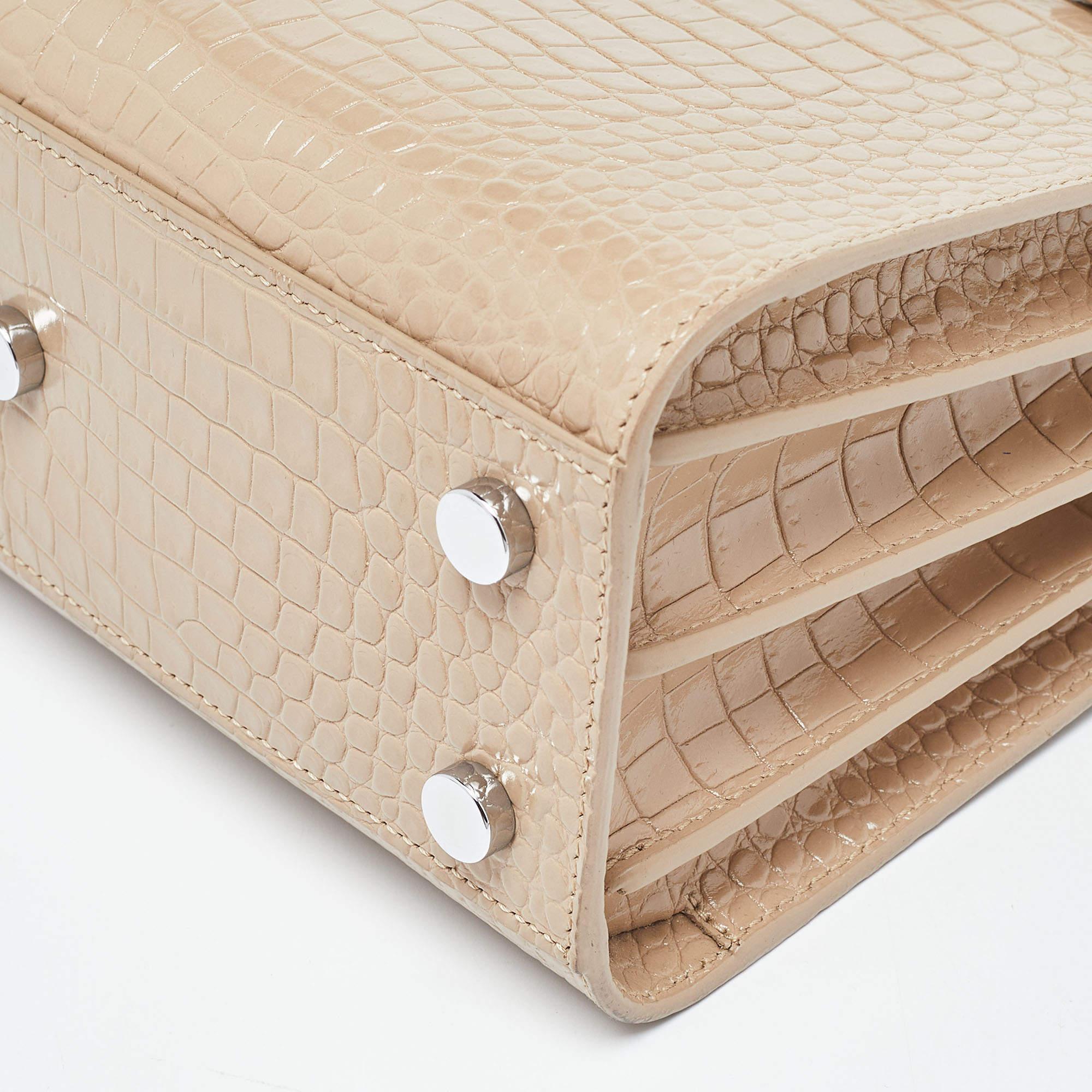 Saint Laurent Beige Croc Embossed Leather Nano Classic Sac De Jour Tote In Good Condition In Dubai, Al Qouz 2