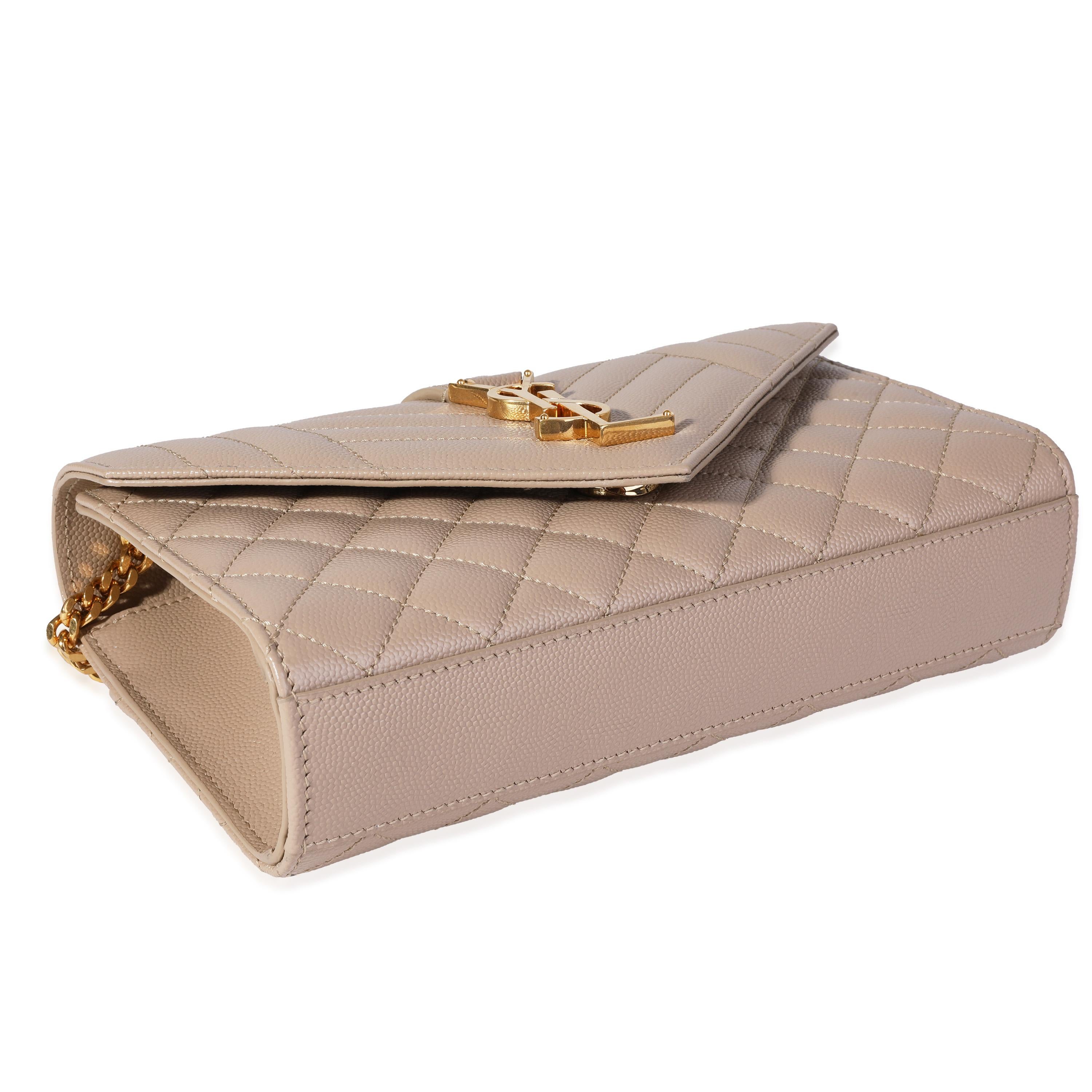 Saint Laurent Beige Grain De Poudre Mix Matelassé Small Envelope Bag In Excellent Condition In New York, NY