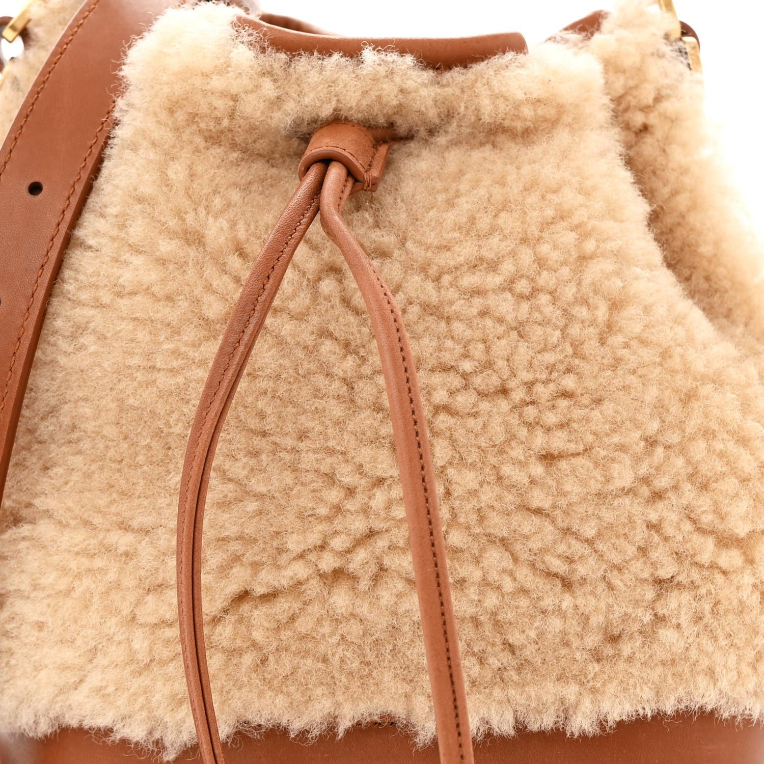 Women's Saint Laurent Beige Lambskin Shearling Emmanuelle Bucket Bag For Sale