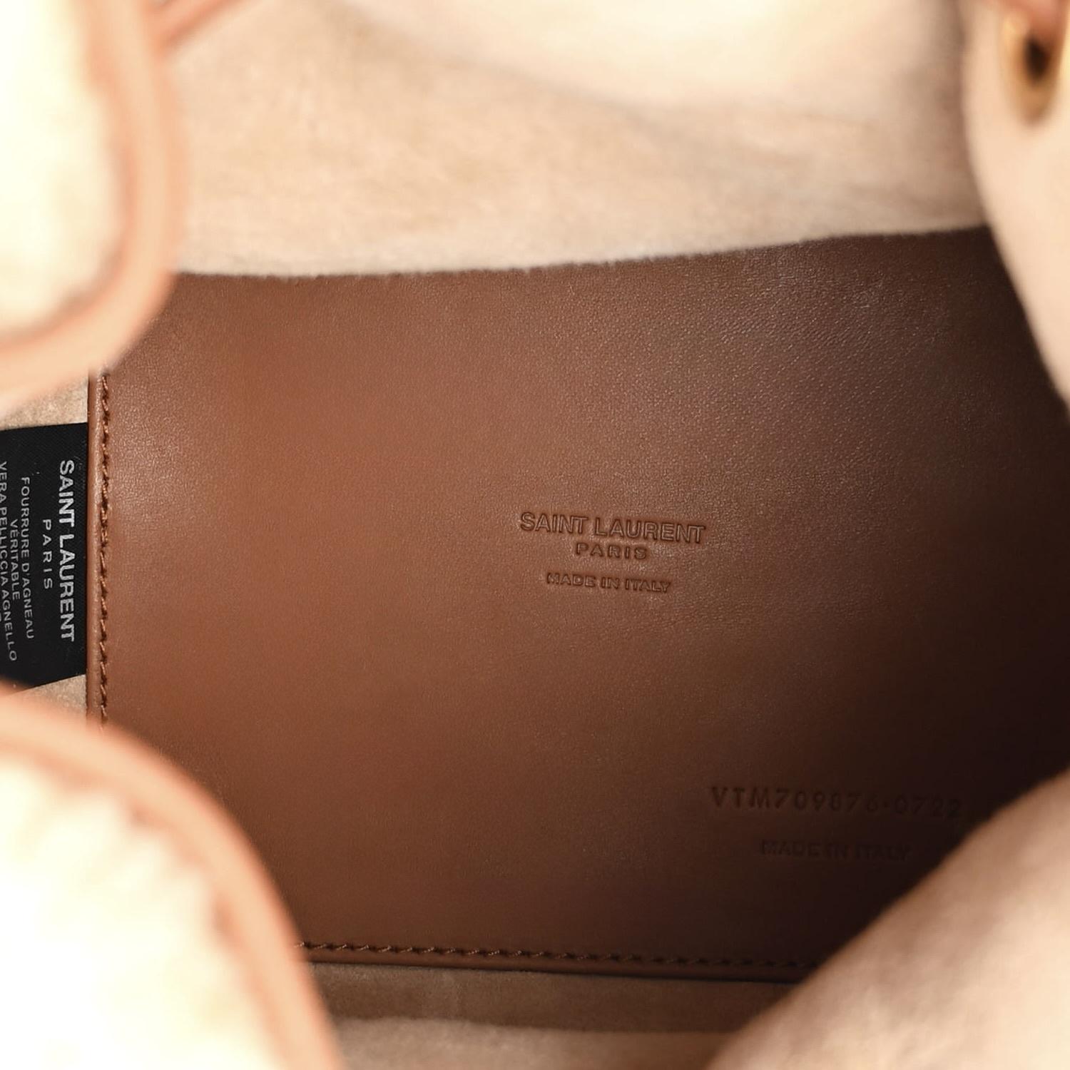 Saint Laurent Beige Lambskin Shearling Emmanuelle Bucket Bag For Sale 2