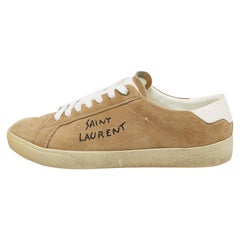 Saint Laurent Beige Leather and Suede Court Classic Lace Up Sneakers Size 43