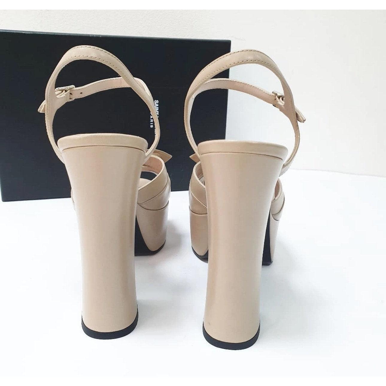 Saint Laurent Beige Leder Candy Bow Plateausandalen  Nr. 40 im Angebot 1
