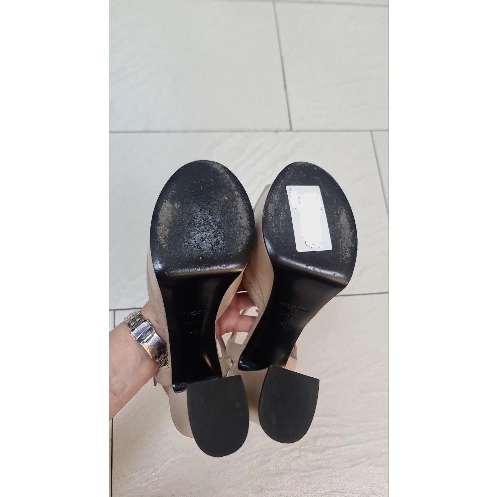 Saint Laurent Beige Leder Candy Bow Plateausandalen  Nr. 40 im Angebot 4