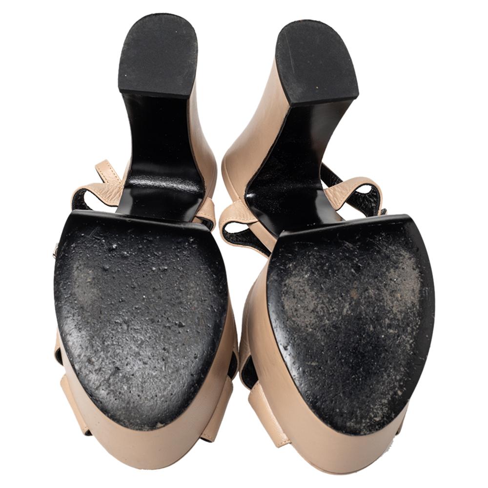 Women's Saint Laurent Beige Leather Candy Platform Sandals Size 38