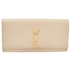 Saint Laurent Beige Leather Cassandra Flap Clutch