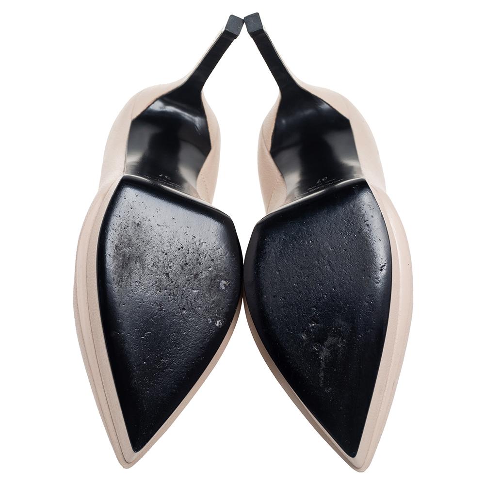 Women's Saint Laurent Beige Leather Janis Pointed Toe Platform Pumps Size 37