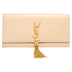 Saint Laurent Beige Leather Kate Tassel Clutch