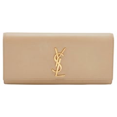 Saint Laurent Beige Leather Monogram Cassandre Clutch