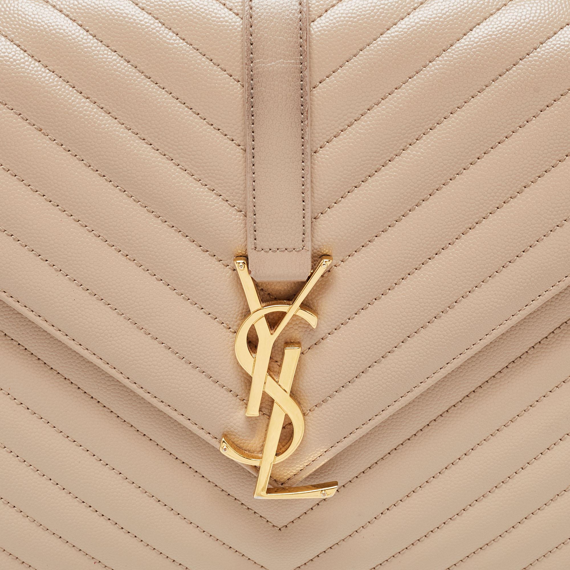 Saint Laurent Beige Leather Monogram Envelope Shoulder Bag 8