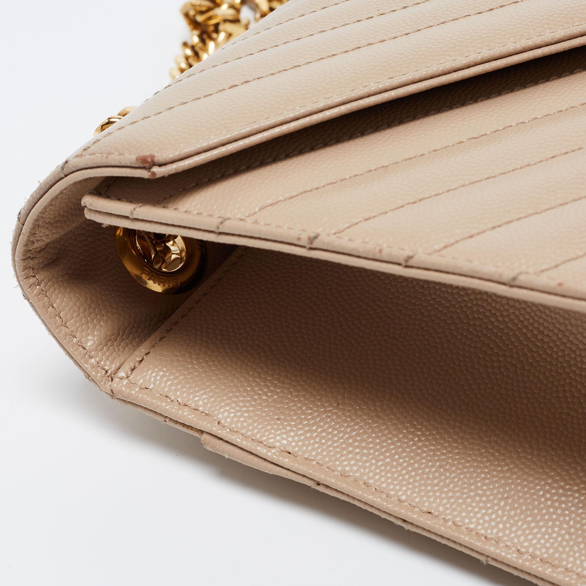 Saint Laurent Beige Leather Monogram Envelope Shoulder Bag 10