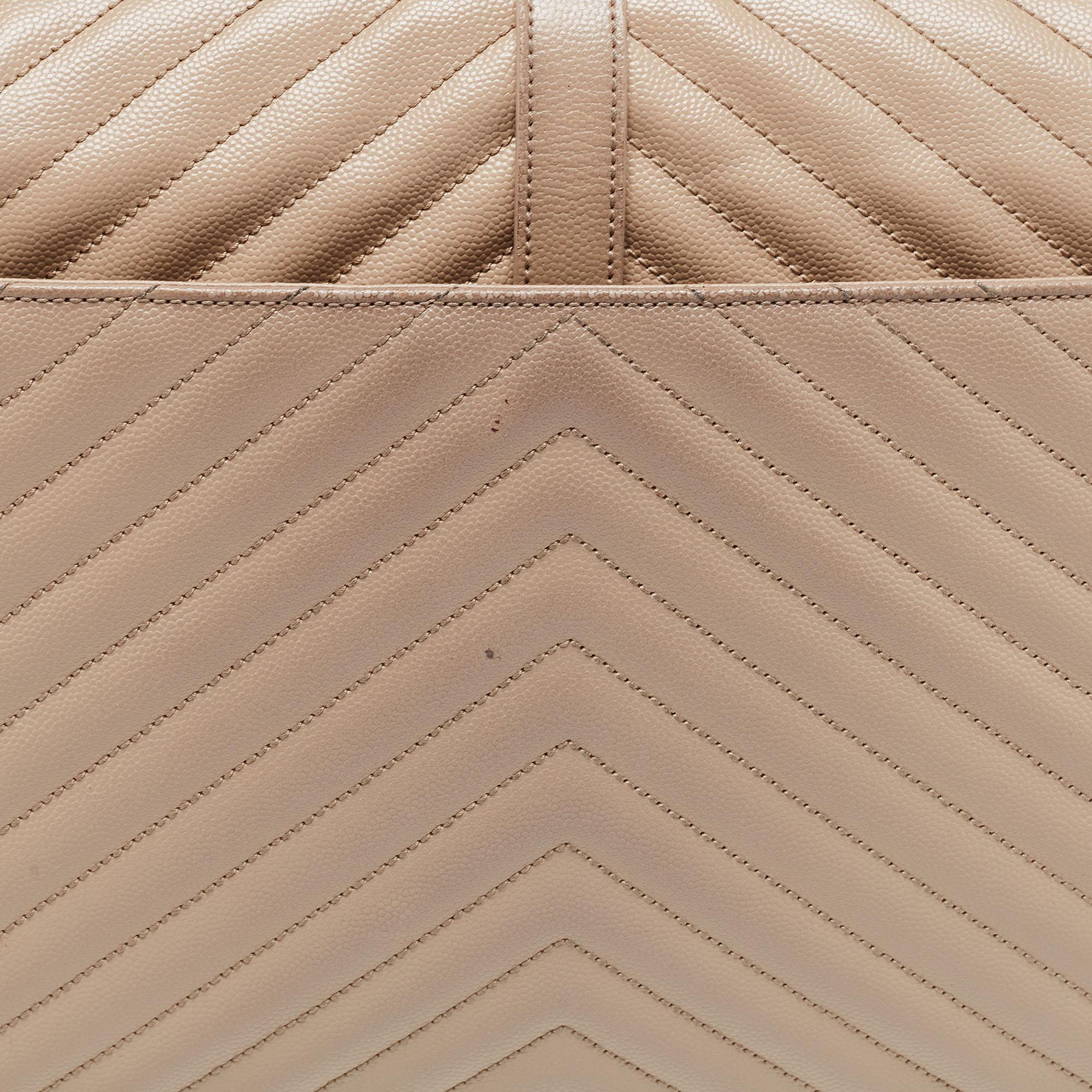 Saint Laurent Beige Leather Monogram Envelope Shoulder Bag 11