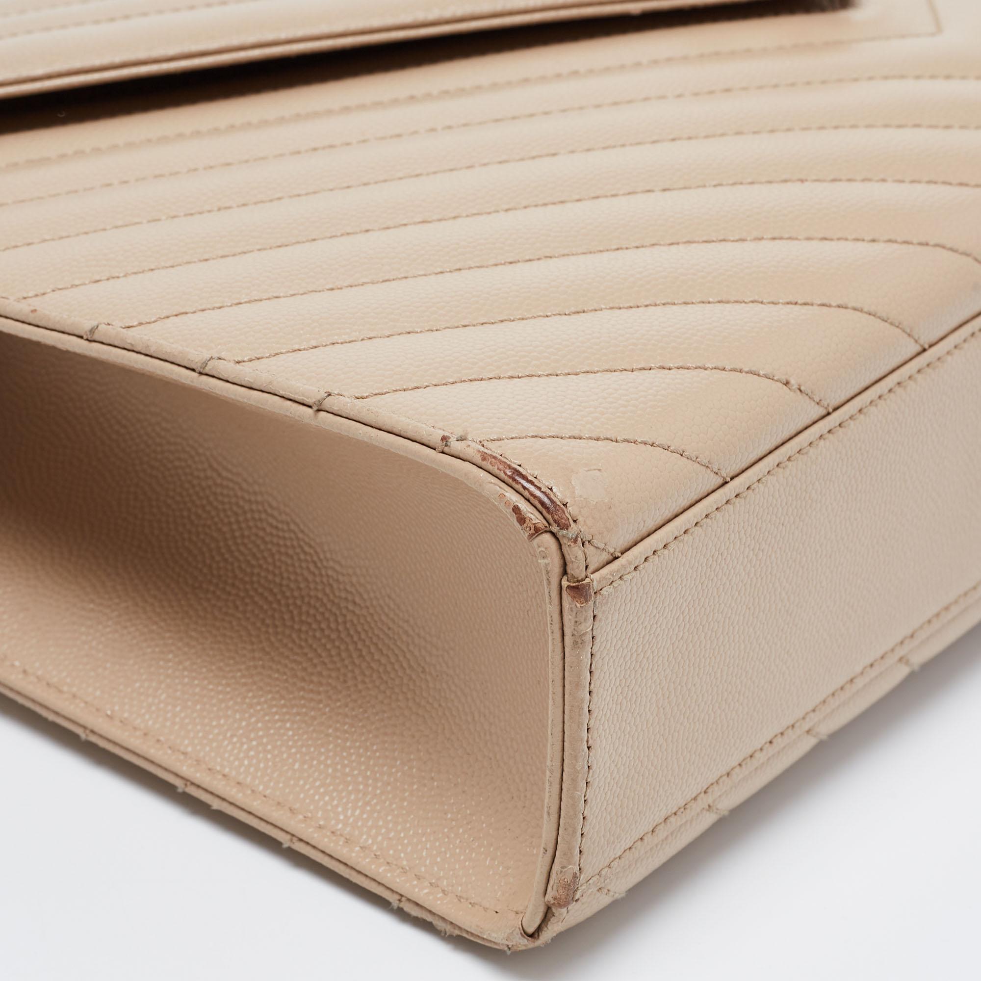 Saint Laurent Beige Leather Monogram Envelope Shoulder Bag 12