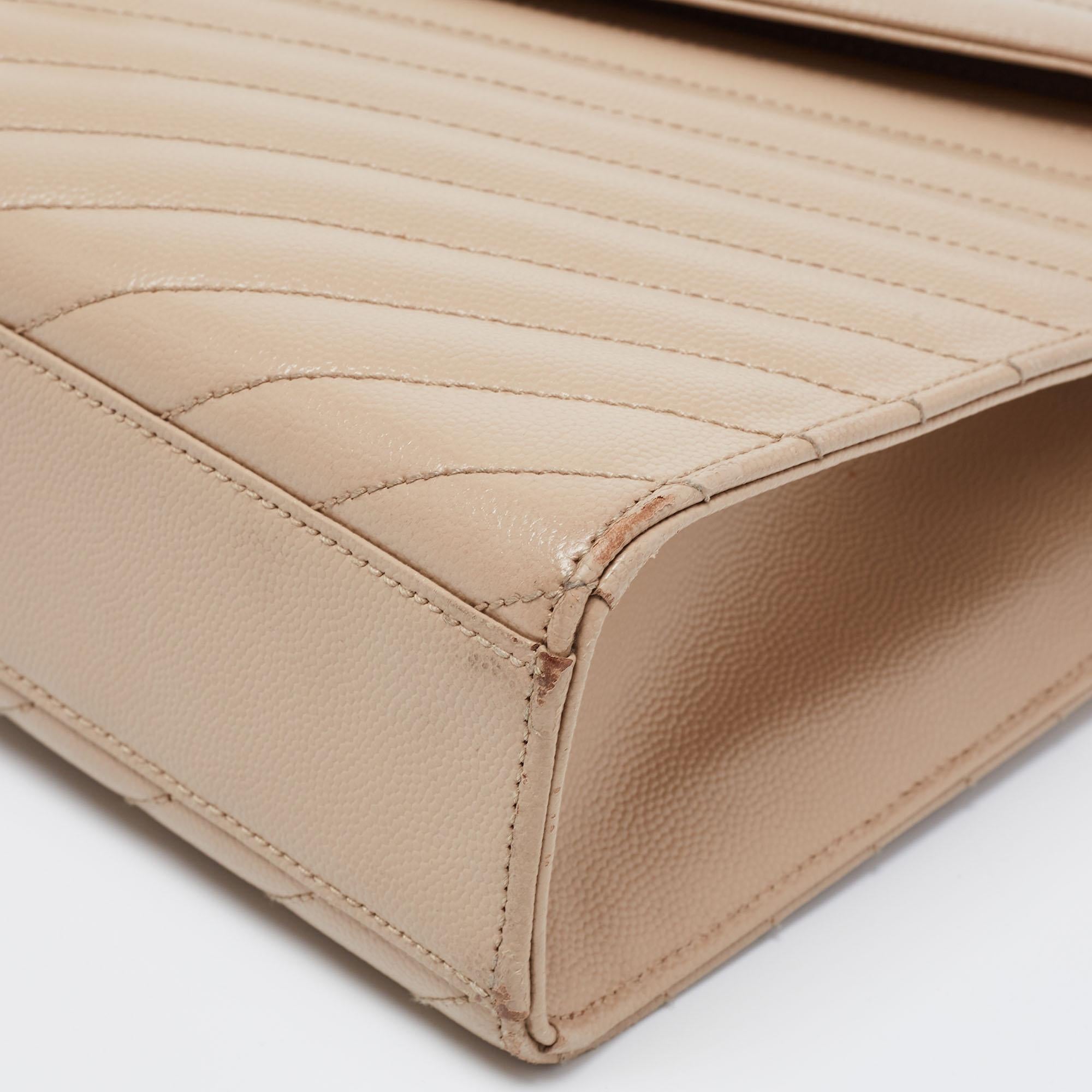 Saint Laurent Beige Leather Monogram Envelope Shoulder Bag 13