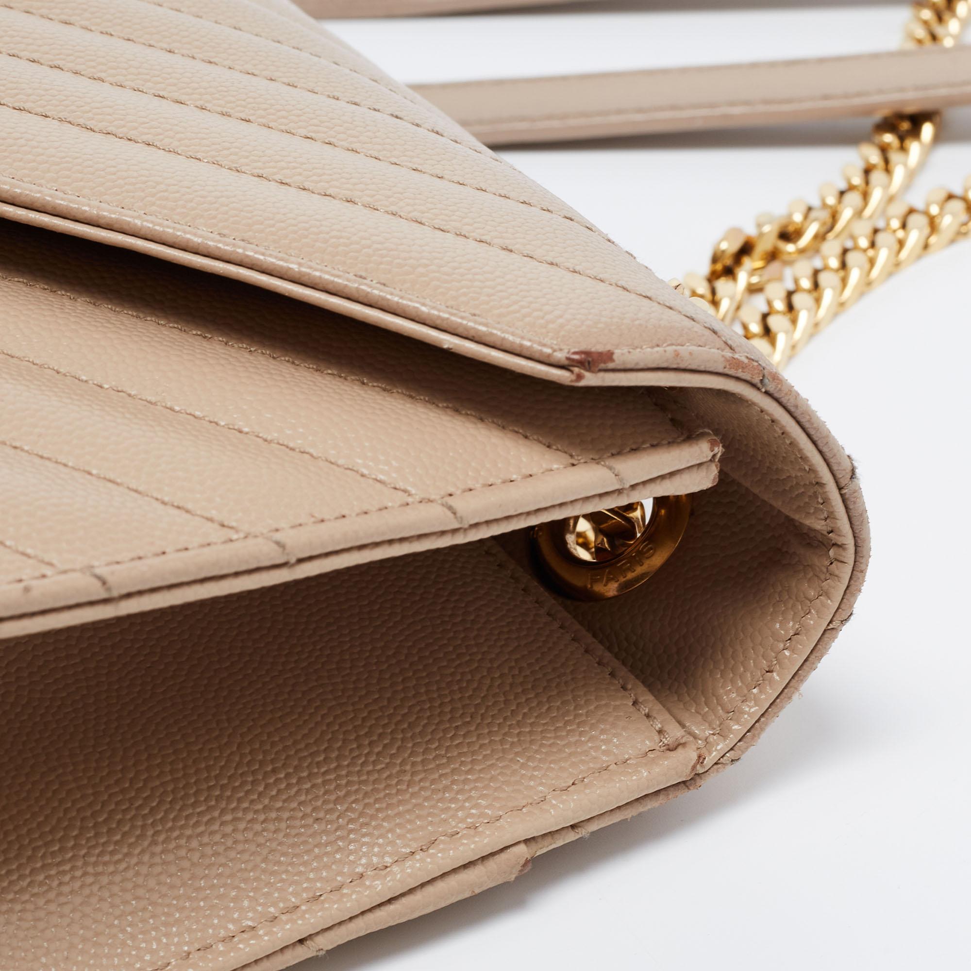 Saint Laurent Beige Leather Monogram Envelope Shoulder Bag 14