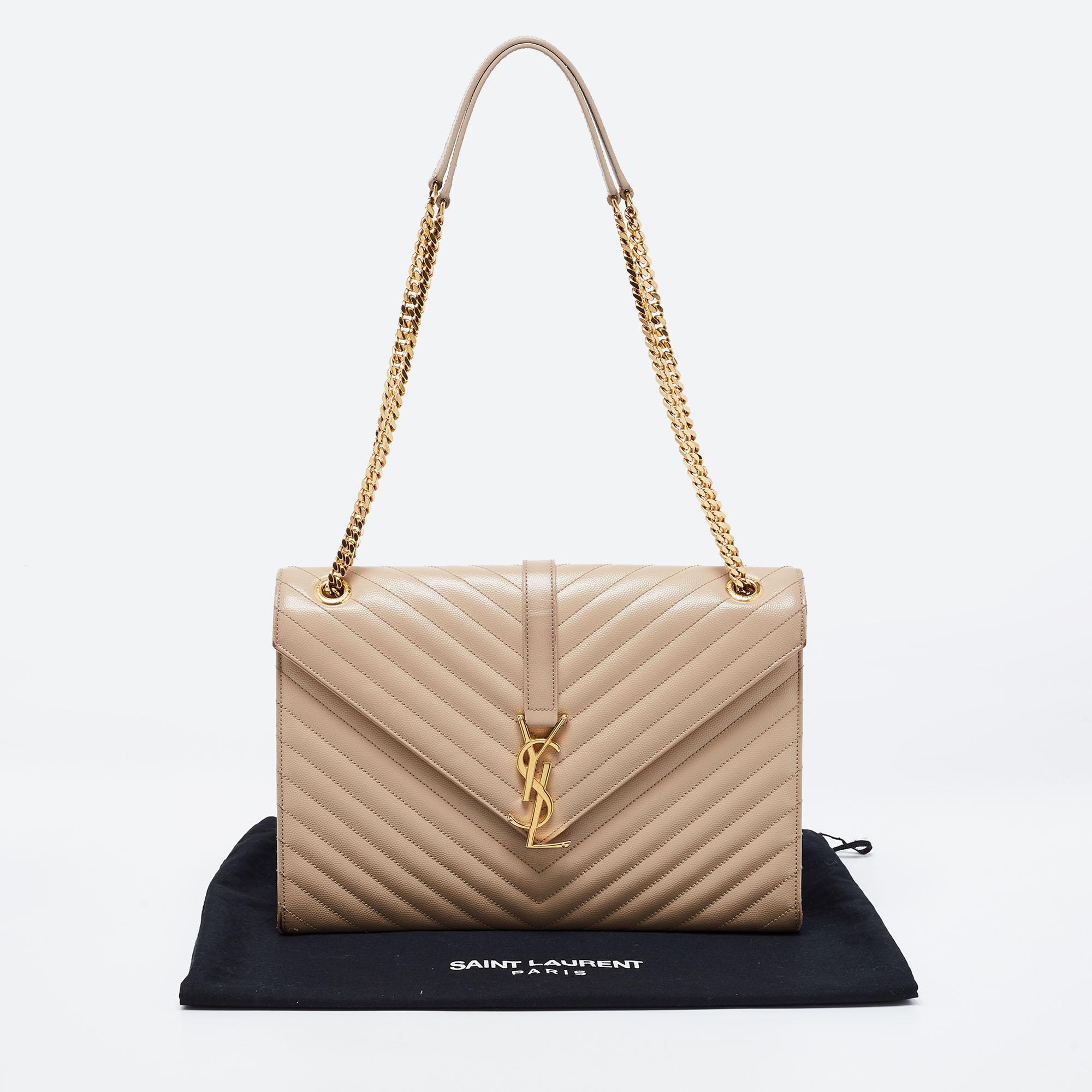 Saint Laurent Beige Leather Monogram Envelope Shoulder Bag 15